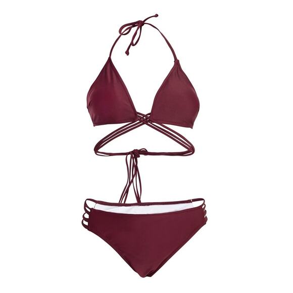 Cupshe Maroon Strappy Halter Bikini Set Medium Swimwear AB51062R New - Picture 1 of 5